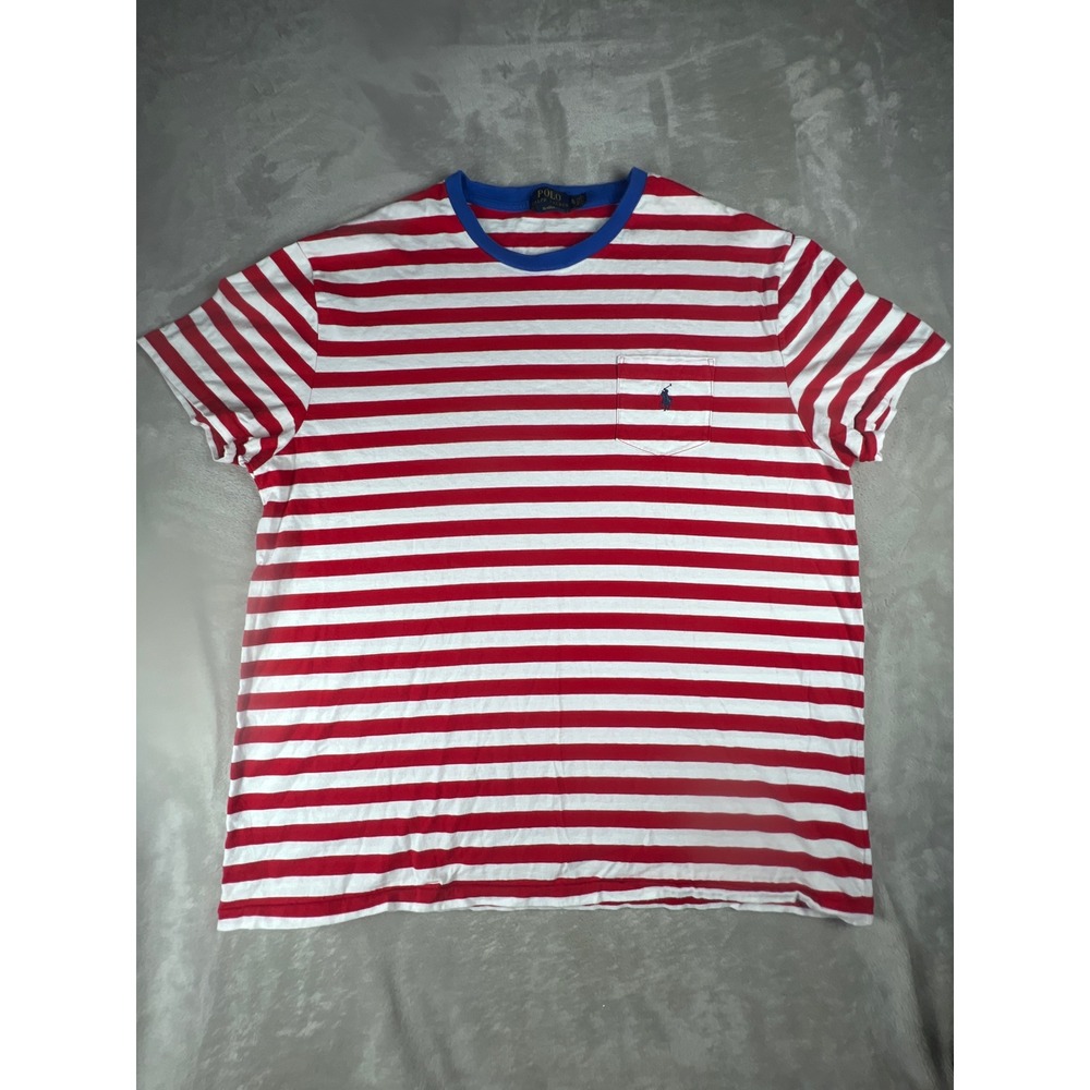 Vintage Polo Ralph Lauren Mens XL Red White Striped Pocket Classic Fit Ringer